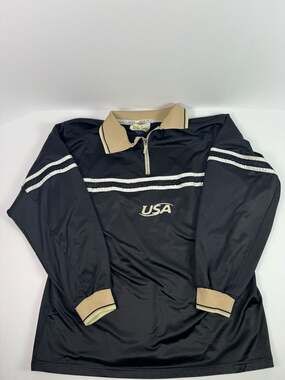 Vintage Solo Loco USA 1/4 Zip Long Sleeve Shirt, Black/Tan, Size M